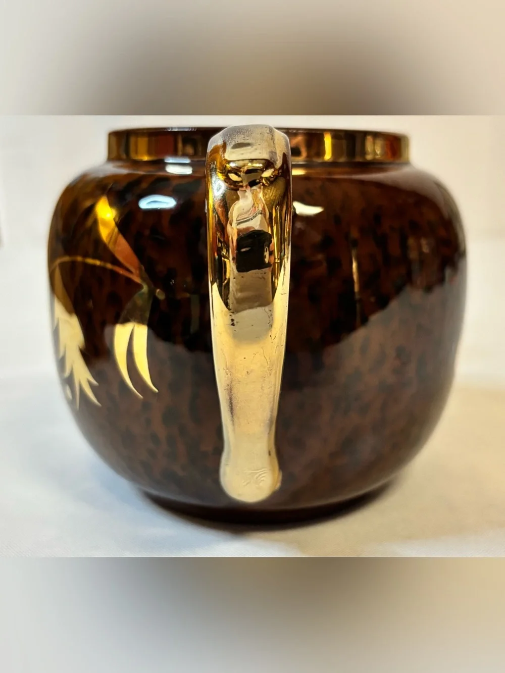 Vintage Gibsons England Tortoiseshell Teapot T720 Gold Gilt Leaf Art Deco 5.5